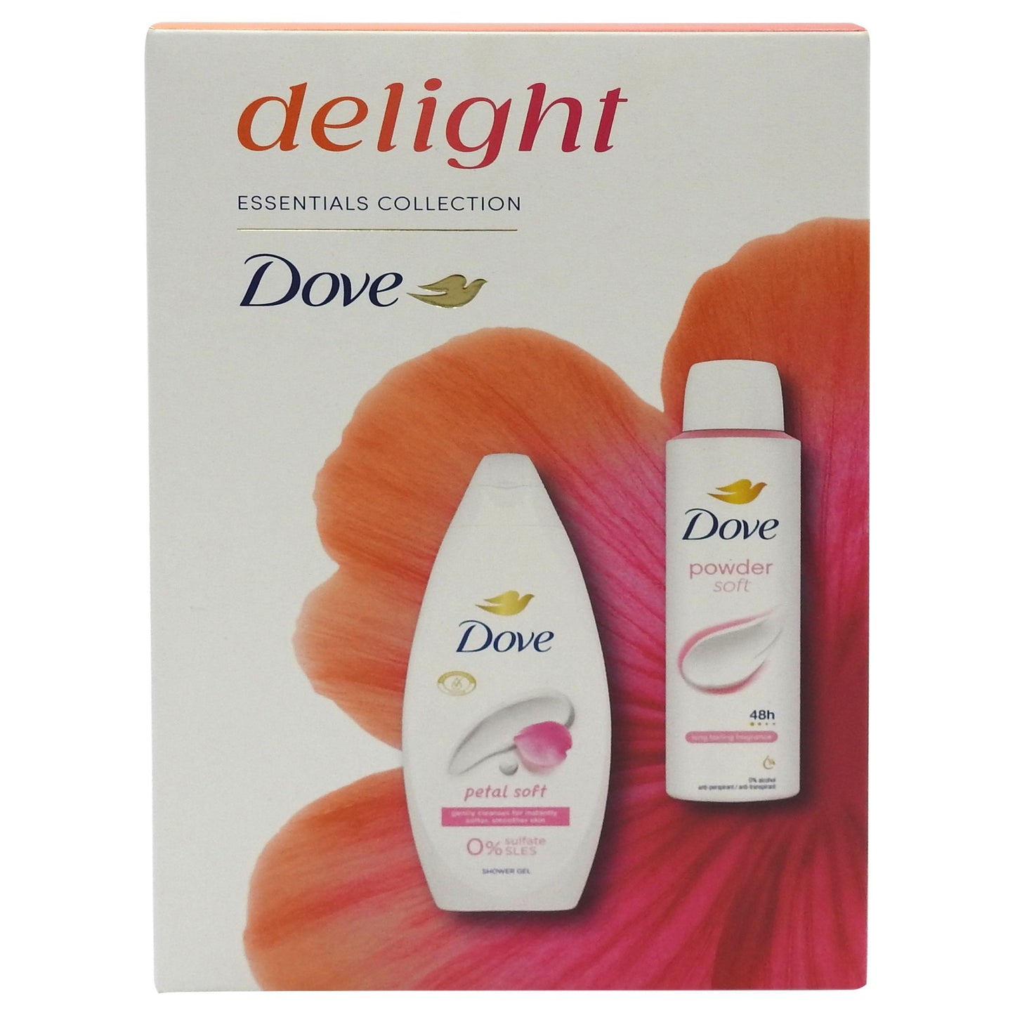 Set Cadou Dove Petal Soft, Gel de Dus Nutritiv si Deodorant Spray Antiperspirant, Ingrijire Delicata, 2 Piese, Gel 250 ml, Deo 150 ml