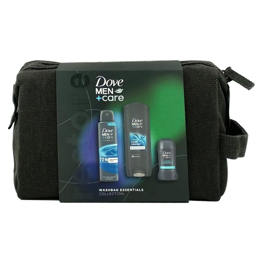 Dove Men+Care Clean Comfort Set Cadou Barbati, Gel de Dus 250 ml, Deodorant Spray 150 ml, Deodorant Stick 50 ml, Borseta Inclusa
