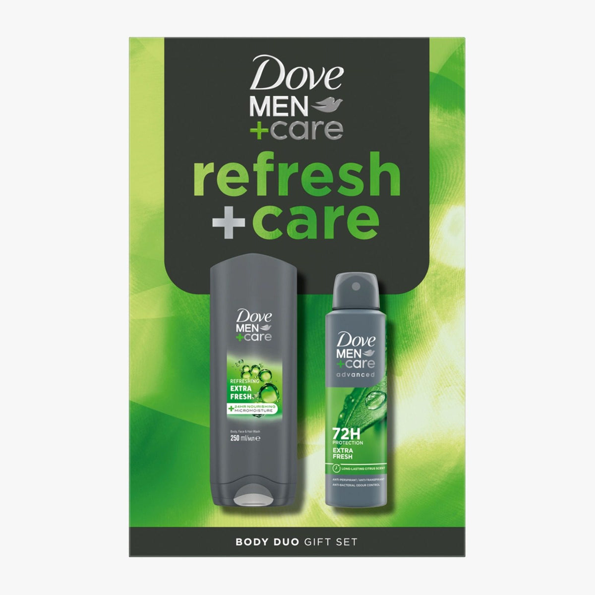 Set Cadou Dove Men+Care Extra Fresh, Gel de Dus si Deodorant Spray, 2 Piese, 250 ml + 150 ml