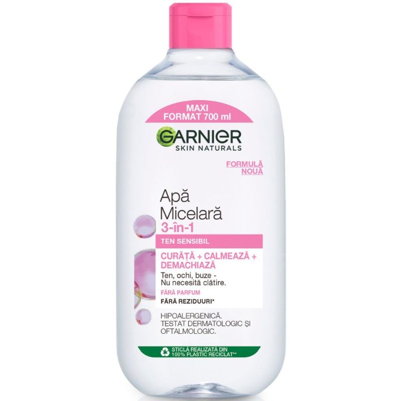 Apa Micelara Garnier Skin Active, Demachiant pentru Ten Sensibil, Formula Delicata, Toate Tipurile de Piele, 700 ml
