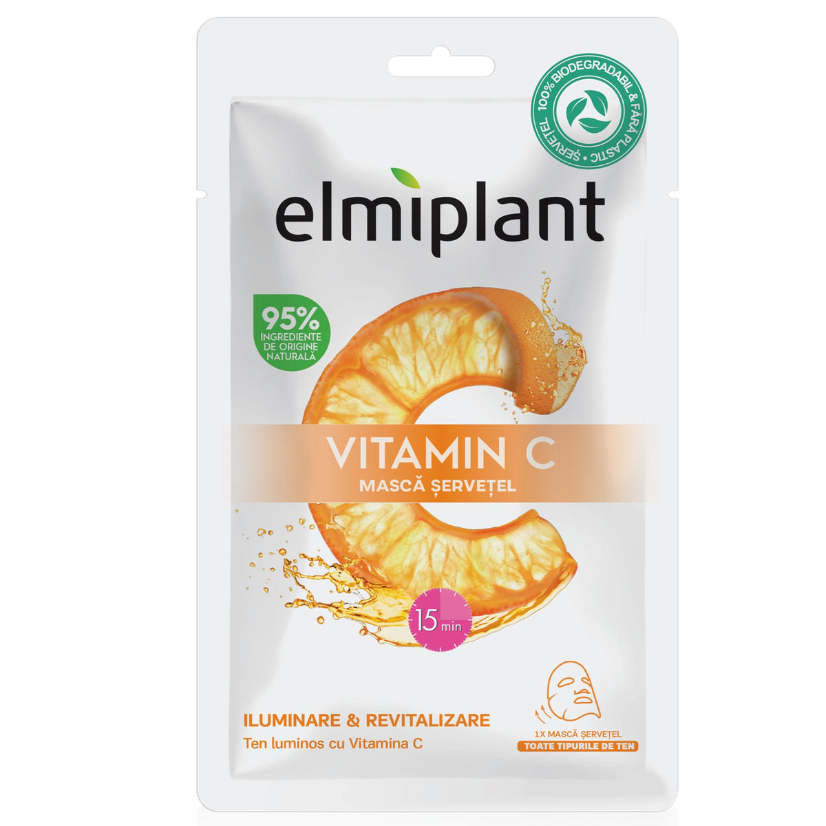 Elmiplant Masca Servetel Pentru Fata, Vitamina C Pentru Iluminare Si Revitalizare, Tratament Intensiv Antioxidant, 20 ml