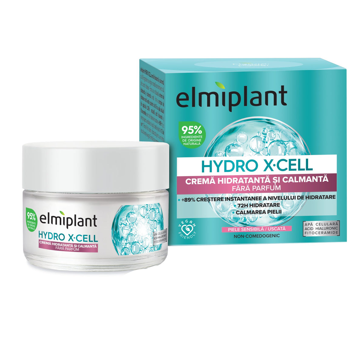 Elmiplant Hydro X-Cell, Crema Hidratanta si Calmanta pentru Ten Sensibil, Formula Fara Parfum, Textura Usoara, 50 ml