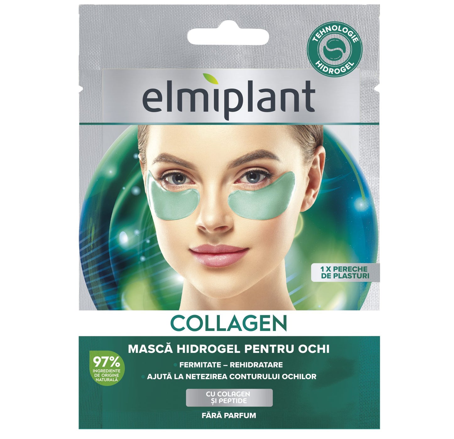 Elmiplant Masca Hidrogel Pentru Ochi Cu Colagen, Efect Anti-Age Si Revitalizant, Hidratare 24 Ore, Diminuare Cearcane Si Riduri, 1 Pereche