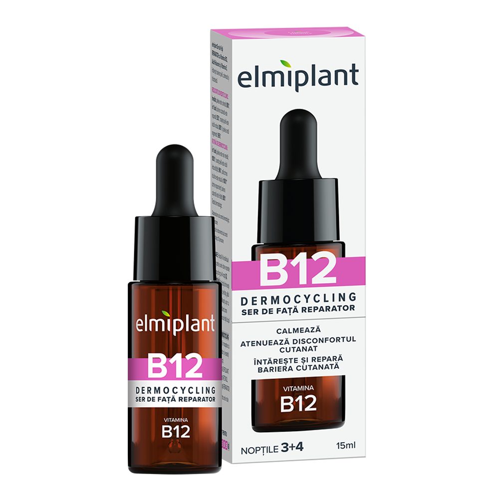 Elmiplant Dermocycling Ser Reparator Pentru Fata, Hidratare si Regenerare Celulara, Vitamina B12, Acid Hialuronic si Vitamina E, 15 ml