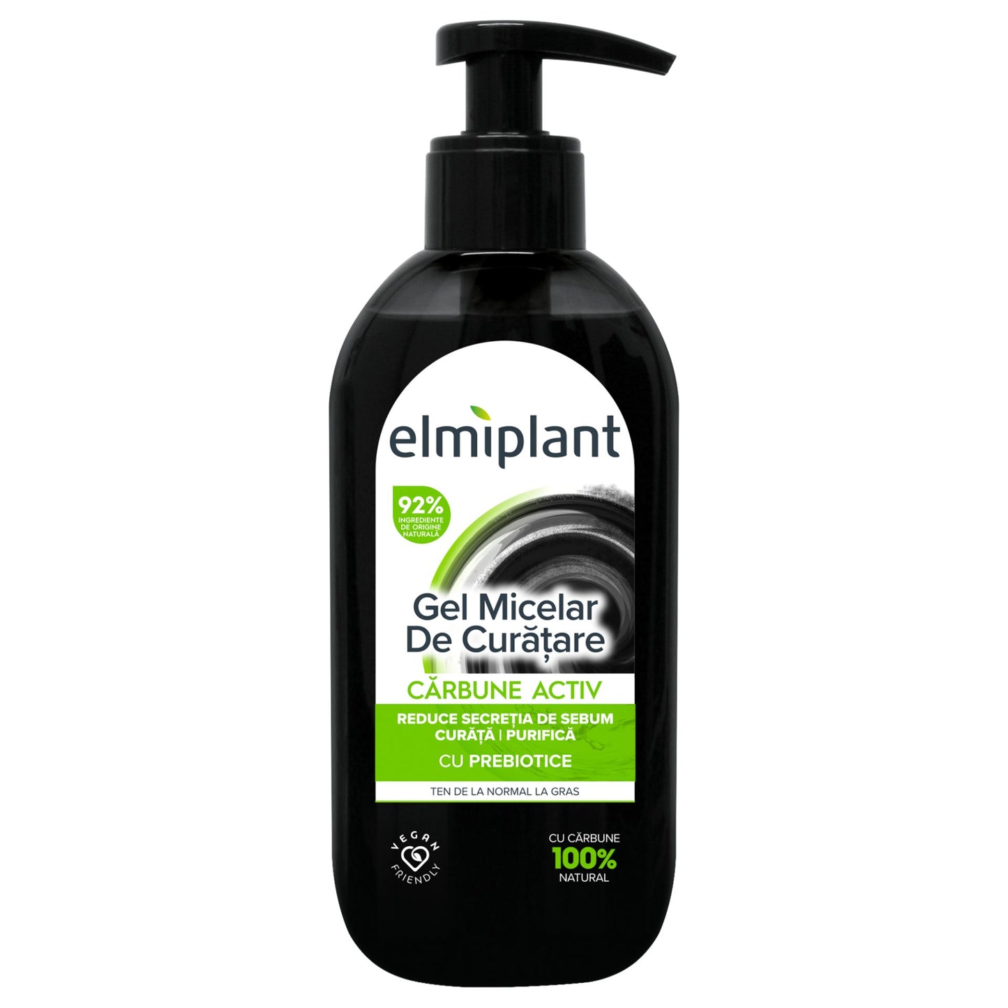 Elmiplant Gel Micelar de Curatare, Carbune Activat Purifiant, Formula pentru Ten Normal si Gras, 200 ml