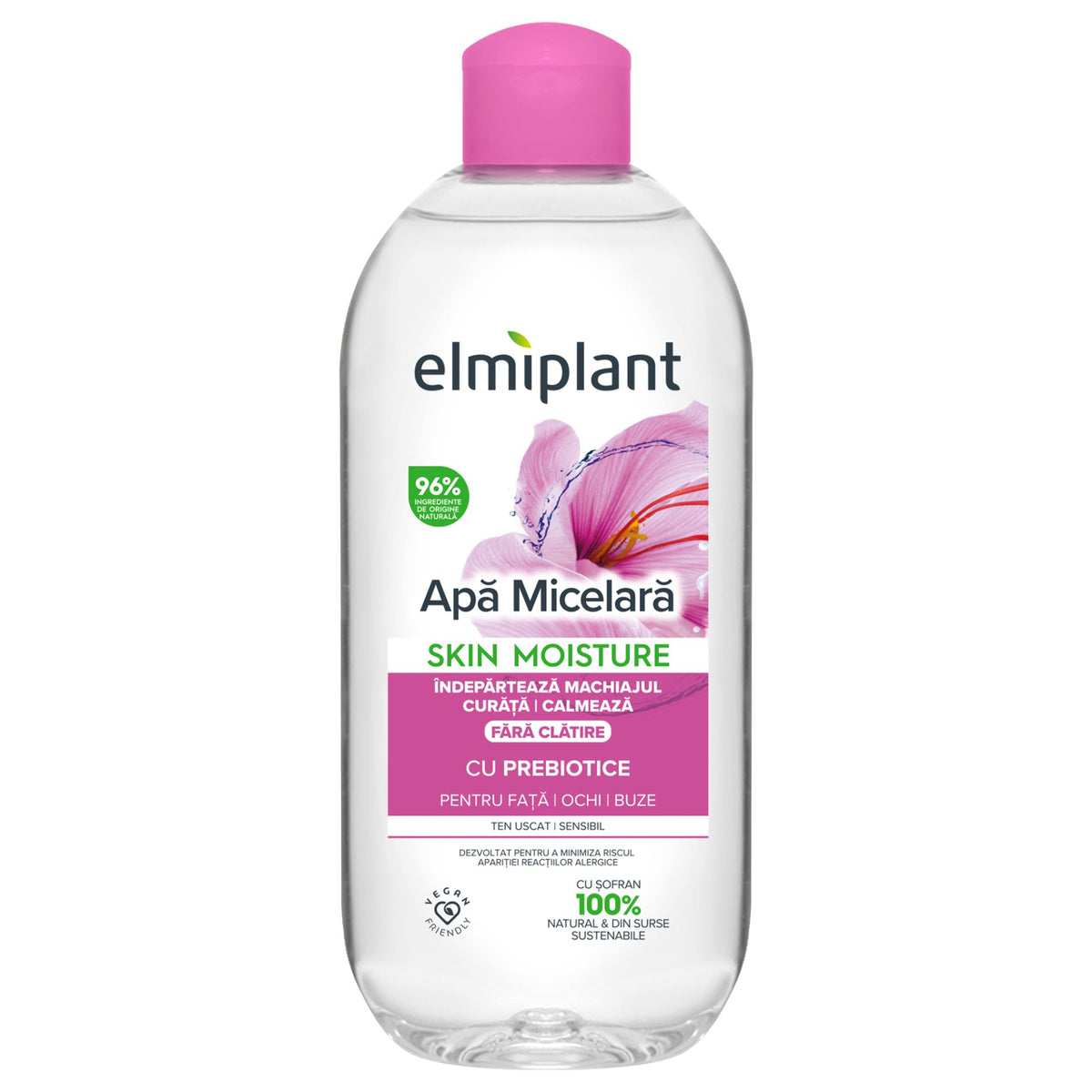 Elmiplant Apa Micelara, Demachiant si Lotiune de Curatare, Formula Hidratanta pentru Ten Uscat si Sensibil, 400 ml