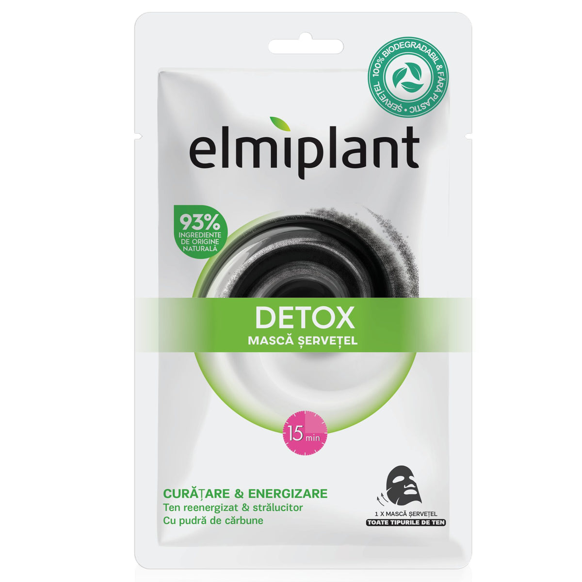 Elmiplant Masca Servetel Pentru Fata Detox, Efect De Purificare Si Revitalizare, Curatare Profunda, 20 ml