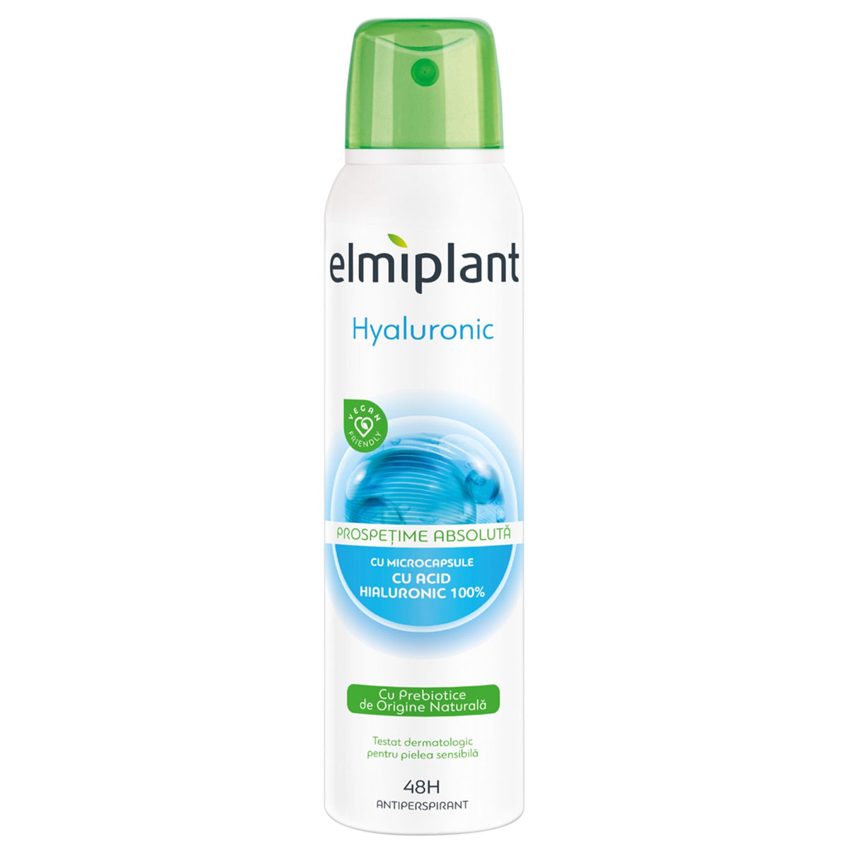 Elmiplant Deodorant Antiperspirant Spray, Protectie 24 Ore, Hidratare cu Acid Hialuronic, Formula Calmanata, 150 ml