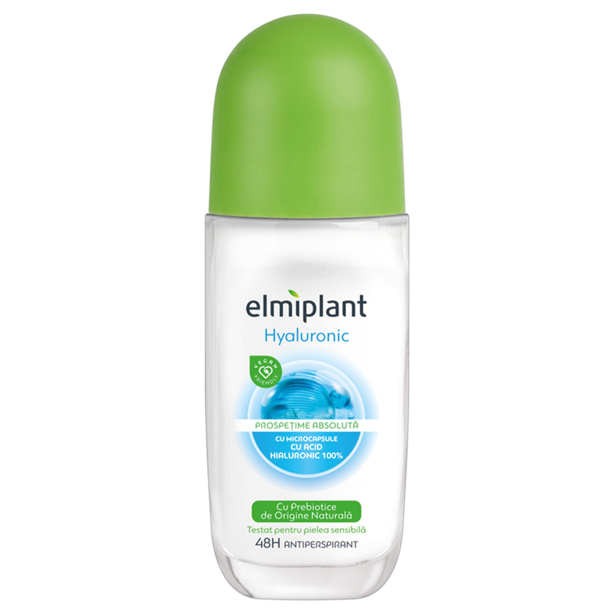 Elmiplant Deodorant Antiperspirant Roll-On, Acid Hialuronic pentru Hidratare si Protectie 24 Ore, Formula pentru Piele Sensibila, 50 ml