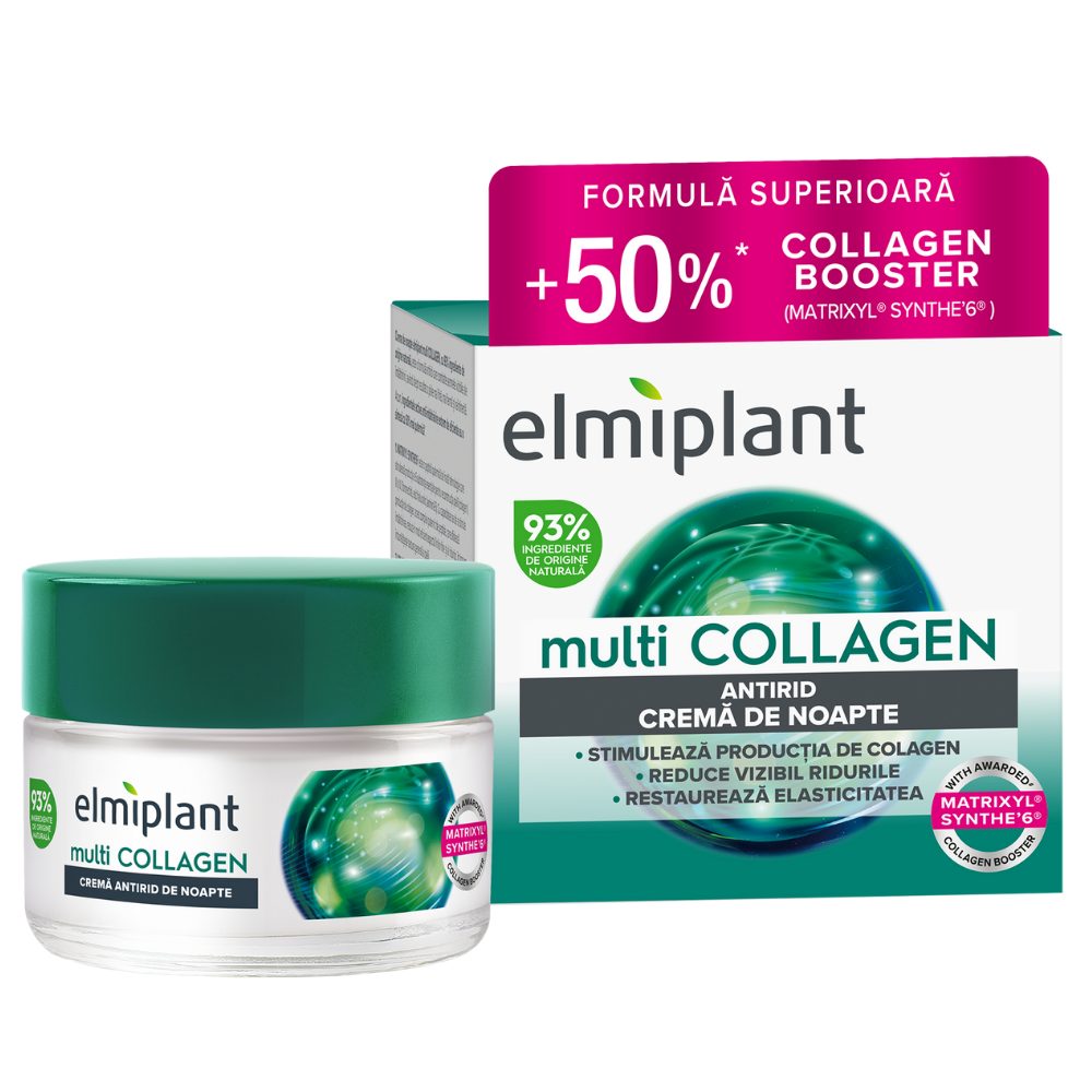 Elmiplant Crema de Noapte Multicollagen, Efect Regenerator si Anti-Rid, Formula cu Colagen Multiplu pentru Fermitate si Hidratare, 50 ml
