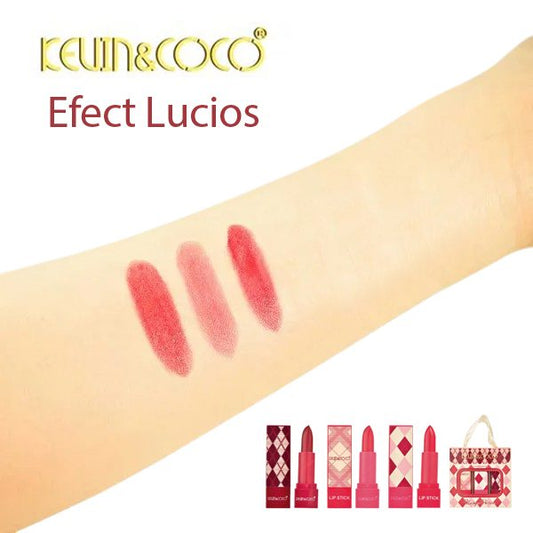 Kevin&Coco, Set 3 Rujuri de Buze Lichide, Efect Lucios si Hidratant, Textura Cremoasa Rezistenta, Design Vintage Houndstooth, Multicolor, 3 x 10g