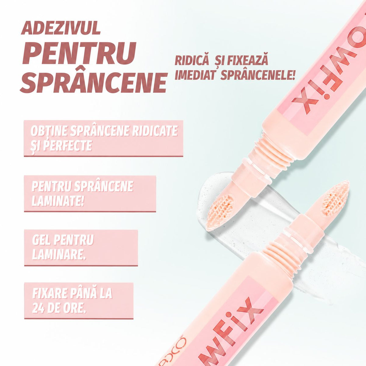 Kevin&Coco Gel Pentru Fixarea Sprancenelor Brow Fix, Efect De Laminare Si Fixare Puternica, Formula Transparenta Cu Periuta Silicon, 10 ml