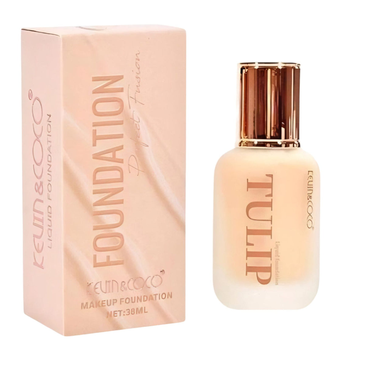 Kevin&Coco Fond de Ten Lichid Tulip, Acoperire Naturala si Finish Luminos, Textura Lejera, 38 ml, Nuanta 4 Golden Beige