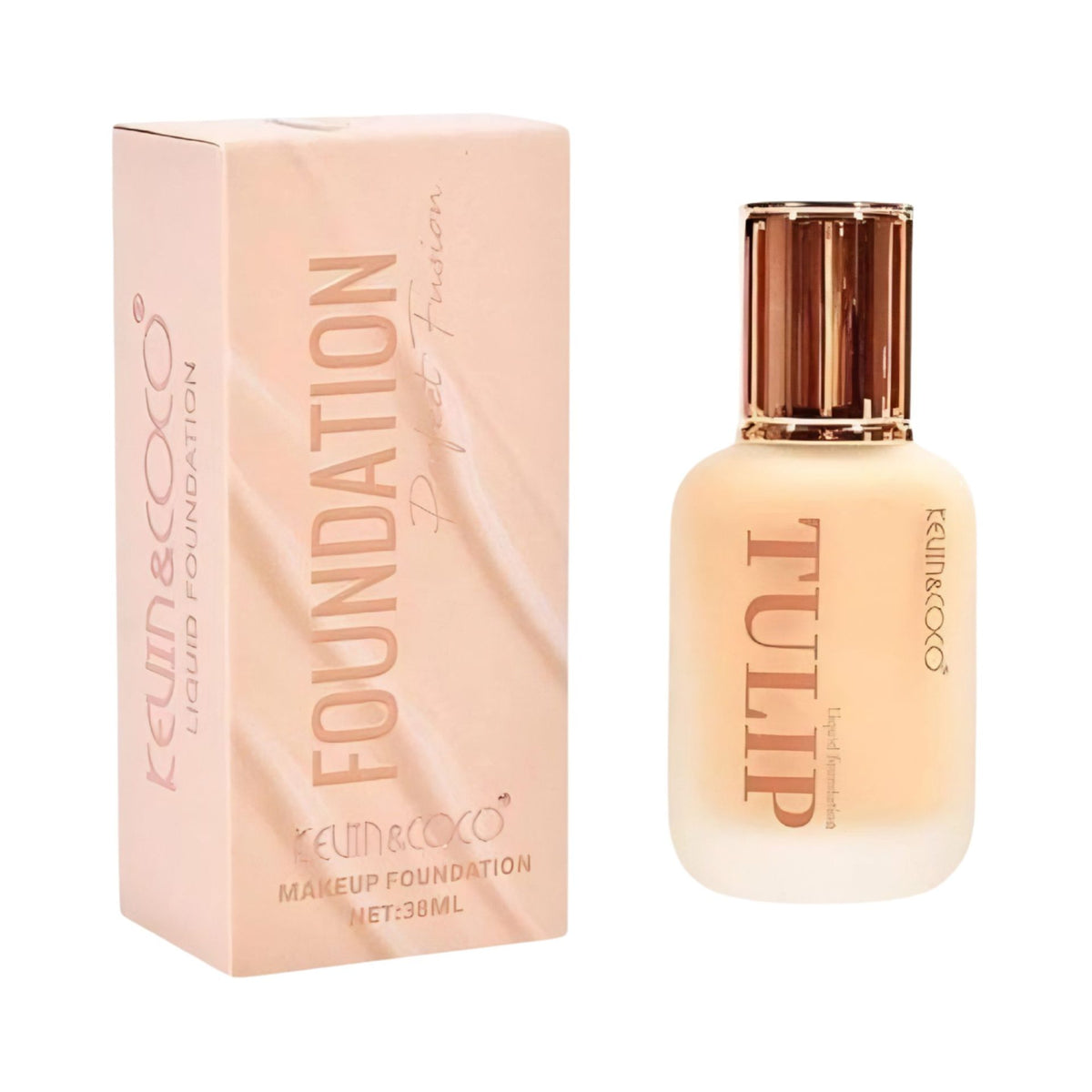 Fond de Ten Lichid Kevin&Coco Tulip, Acoperire Naturală și Finish Luminos, Textură Lejeră, Nuanța 3 Warm Nude, 38 ml
