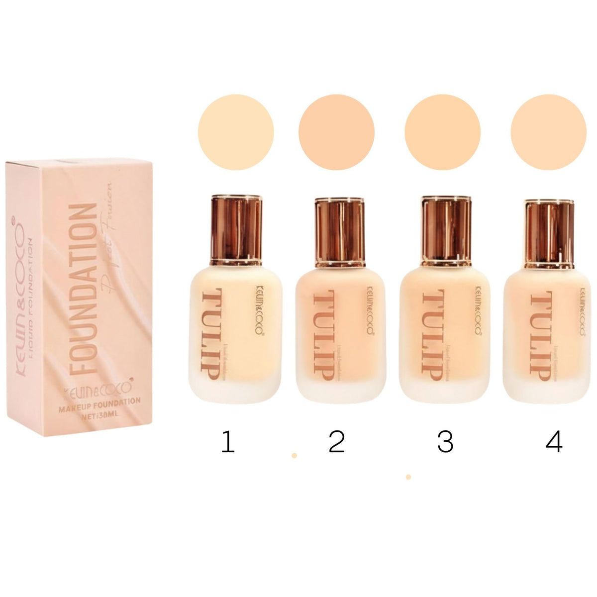 Kevin&Coco, Fond de Ten Lichid Tulip, Acoperire Naturală și Finish Luminos, Textură Lejeră, 38 ml, Nuanța 1 Ivory Light