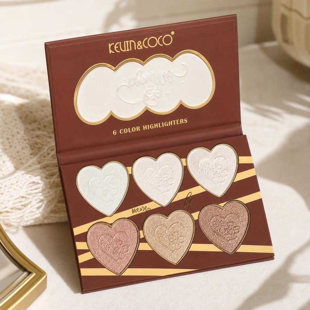 Kevin & Coco Paleta Iluminatoare Be Mine, 6 Nuante Calde Coapte, Pudra Iluminatoare pentru Fata si Corp, Varianta A, Nude, 140 g