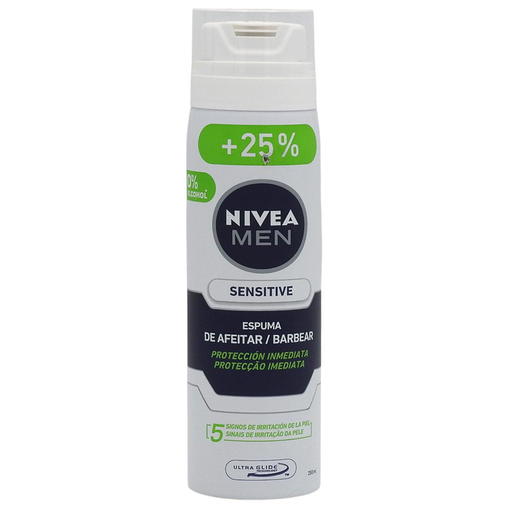 Nivea, Spuma de Ras Sensitive pentru Piele Sensibila, Formula fara Alcool cu Musetel si Vitamina E, 200 ml + 50 ml Gratis