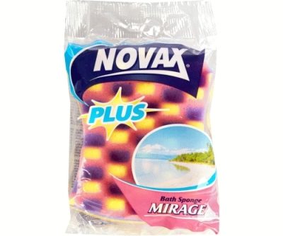 Novax Plus Burete Baie Mirage, Textură Abrazivă și Delicată, Formă Ergonomică, Spumare Bogată, Pachet 1 Bucată, Diverse Culori