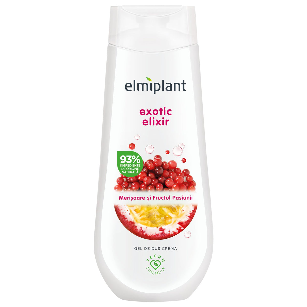 Elmiplant Gel de Dus Crema, Hidratant si Delicat, Extract de Merisoare si Fructul Pasiunii, 400 ml