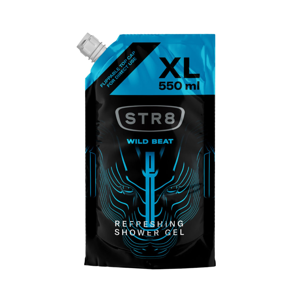 STR8 Rezerva Gel de Dus pentru Barbati, Wild Beat, Formula Revigoranta cu Aroma Intensa, Recipient Economic, 550 ml