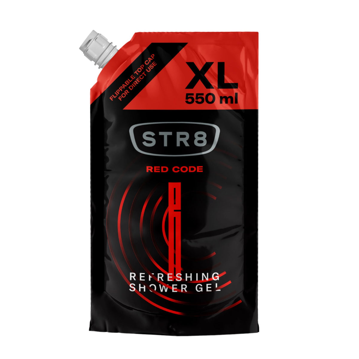 STR8 Gel de Dus pentru Barbati, Red Code, Formula Revigoranta si Curatare Profunda, Rezerva, 550 ml
