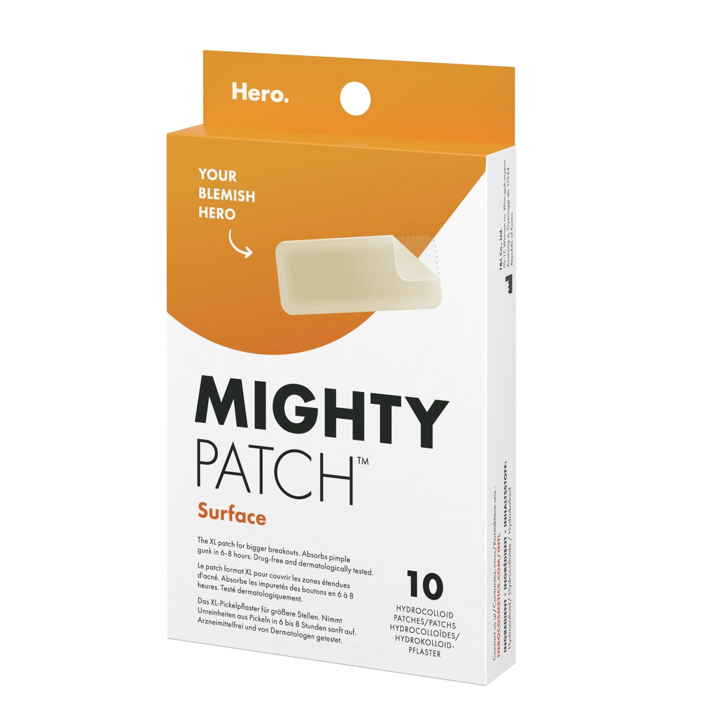 Hero Mighty Patch Surface, Plasturi Hidrocoloidali Pentru Cosuri Cu Acoperire Extinsa, Tratament Acnee Fata Si Corp, Invizibili, 10 Bucati