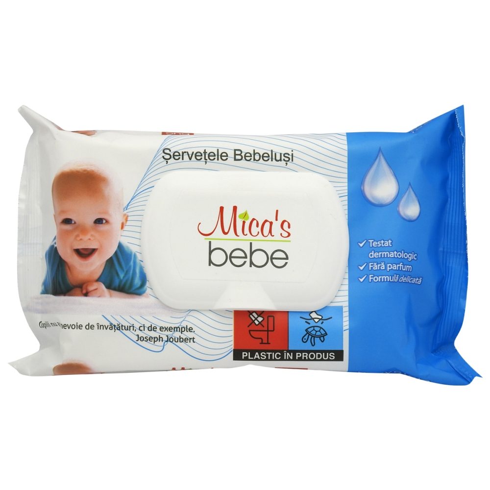 Șervețele Umede Micas Bebelusi, Formulă Sensitiv, Cu Capac, Pachet 60 Bucăți