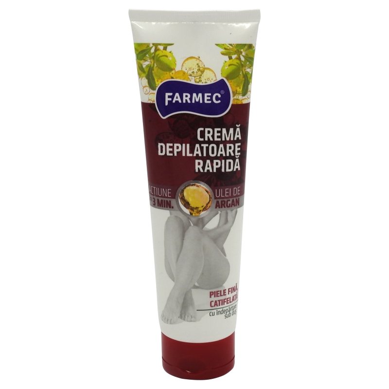Farmec Cremă Depilatoare Rapidă, Îmbogățită cu Ulei de Argan, Efect Hidratant, Pentru Picioare și Corp, 150 ml