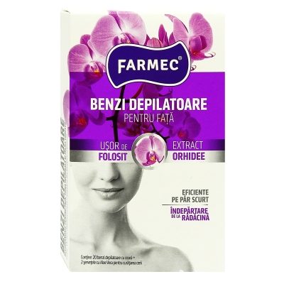 Farmec Benzi Depilatoare Pentru Fata, Extract De Orhidee, Hartie Speciala, 20 Bucati