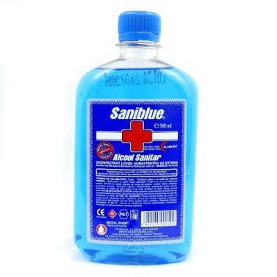Saniblue Alcool Sanitar 70%, Dezinfectant Pentru Uz Extern, Soluție Hidroalcoolică, Recipient Plastic, Set 12 Bucăți x 500 ml