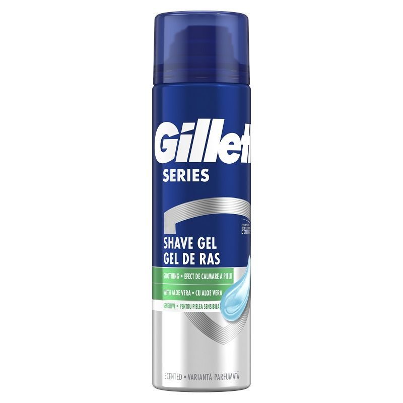 Gillette Gel de Ras Series Soothing, Formula cu Aloe Vera pentru Piele Sensibila, Protectie Tripla, 200 ml