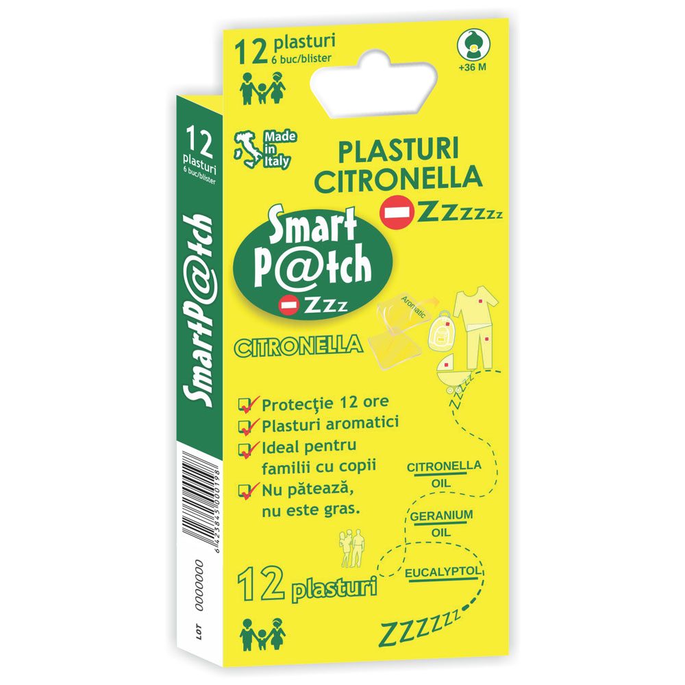 Smartpatch Plasturi Repelenți cu Ulei de Citronella, Protecție Naturală Împotriva Insectelor, 12 Bucăți