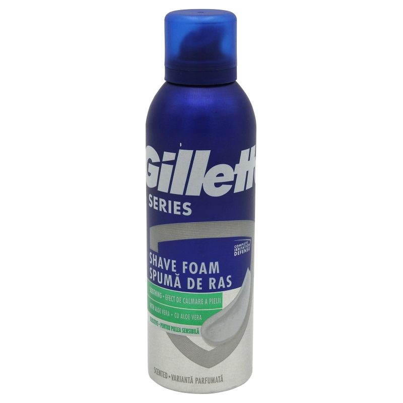 Gillette Series Spuma de Ras pentru Piele Sensibila, Formula cu Aloe Vera, Protectie Tripla, 200 ml