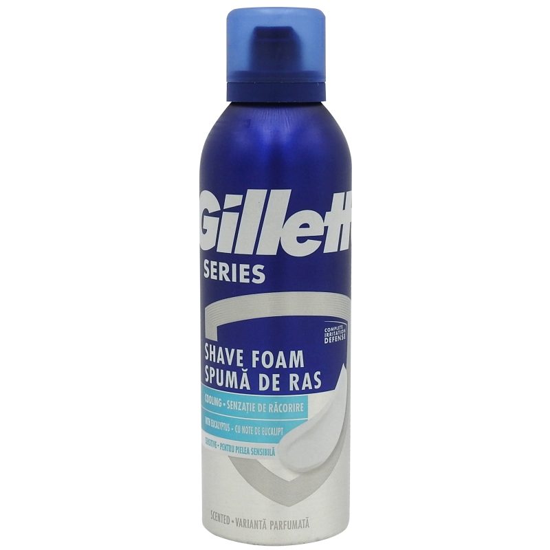 Gillette Series Spuma de Ras cu Ulei de Eucalipt, Protectie 3X Impotriva Iritatiilor, Efect Revigorant, 200 ml