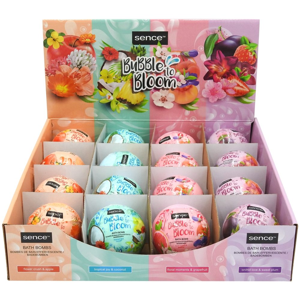 Sence Bomba Sare de Baie Efervescenta, Colectia Bubble Bloom, Hidratare si Relaxare, Forma Sferica, 120 g, Diverse Sortimente