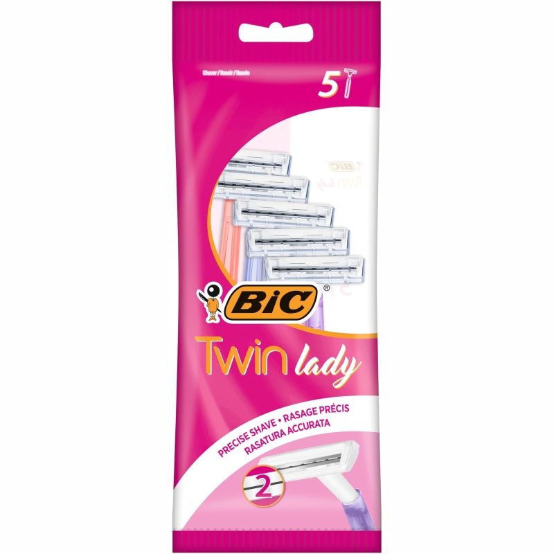 Aparat de Ras Bic Twin Lady, Aparat de Ras Clasic de Unică Folosință pentru Femei, Design Ergonomic cu 2 Lame, 5 Bucăți