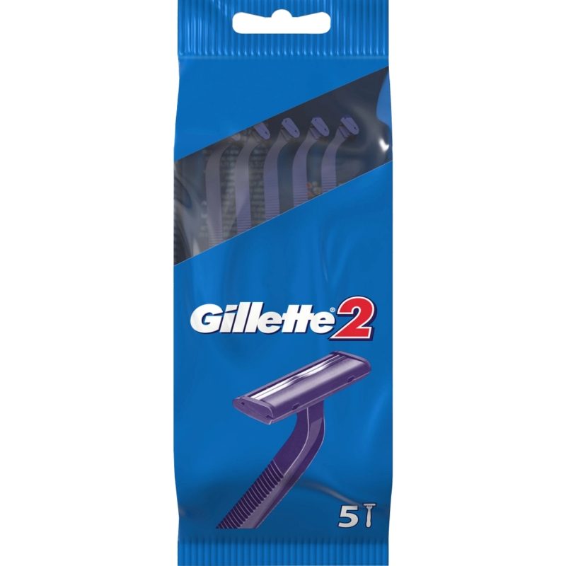 Gillette G2 Aparat de Ras de Unică Folosință, Sistem cu 2 Lame și Bandă Lubrifiantă, 5 Bucăți