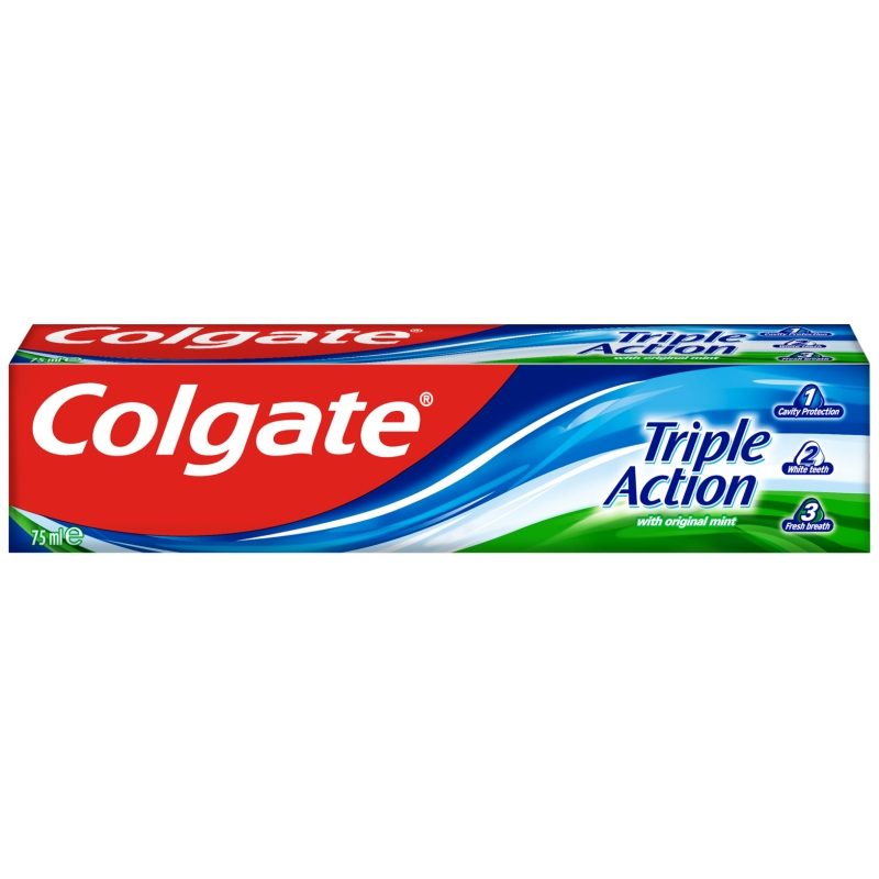 Pasta de Dinti Colgate Triple Action, Protectie Cavitati, Albire si Proaspat, Aroma Original Mint, 75 ml