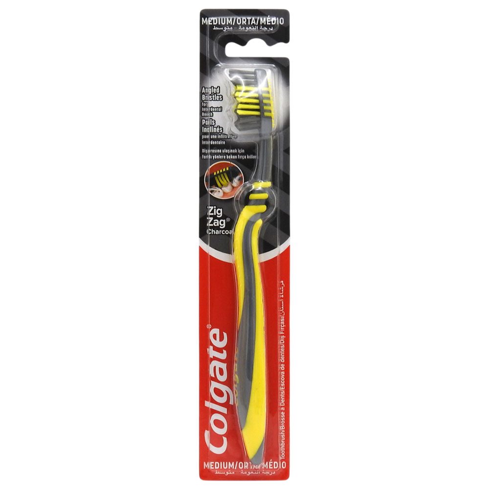 Colgate Zig Zag Charcoal, Periuta De Dinti Manuala Cu Peri In Cik-Zak Si Particule De Carbune, Curatare Interdentara Profunda, Marime Medium, 1 Bucata