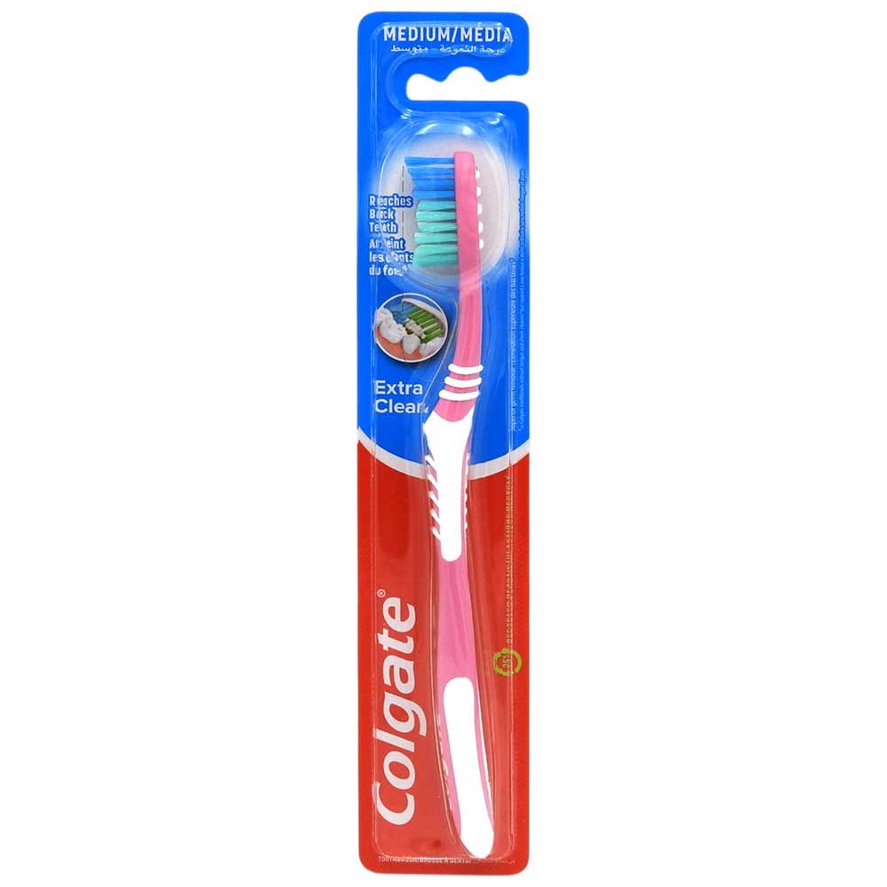 Colgate Extra Clean, Periuta de Dinti Manuala, Curatare Profunda, Peri de Duritate Medie, Maner Ergonomic, Pachet 1 Bucata, Albastru
