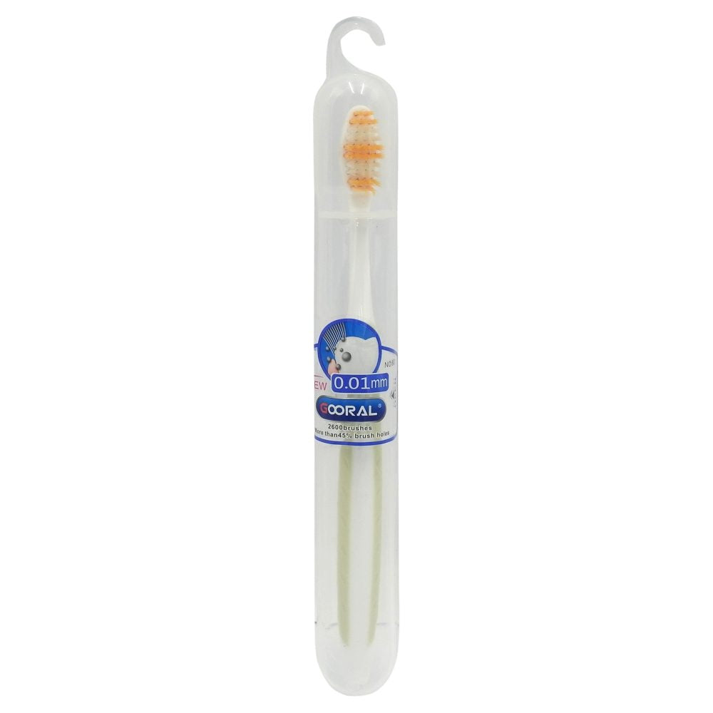 Gooral Periuta de Dinti Soft 0.01, Peri Softi cu Densitate Ridicata, Protectie Gingi Senzibile, Include Toc de Transport Wei, Albastru/Alb