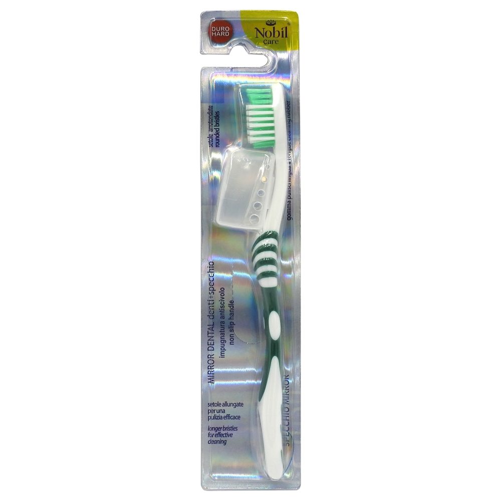 Nobil Care Periuta de Dinti, Capac cu Oglinda Mirror Hard, Maner Ergonomic, Negru/Argintiu, 1 Bucata