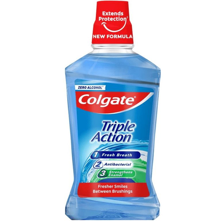 Colgate Apa de Gura Triple Action, Protectie impotriva Cariilor, Indepartarea Petelor si Respiratie Proaspata, Fara Alcool, 500 ml