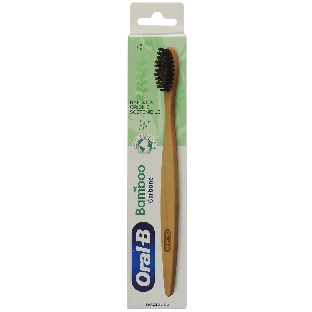 Oral-B Periuta de Dinti Manuala Bamboo, Peri cu Infuzie de Carbune, Corp din Lemn de Bambus Natural, Negru, 1 Bucata