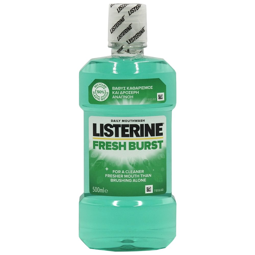 Listerine Fresh Burst Apa de Gura Antiseptica, Protectie Impotriva Placii Bacteriene si Respiratie Proaspata, Aroma Menta, 500 ml