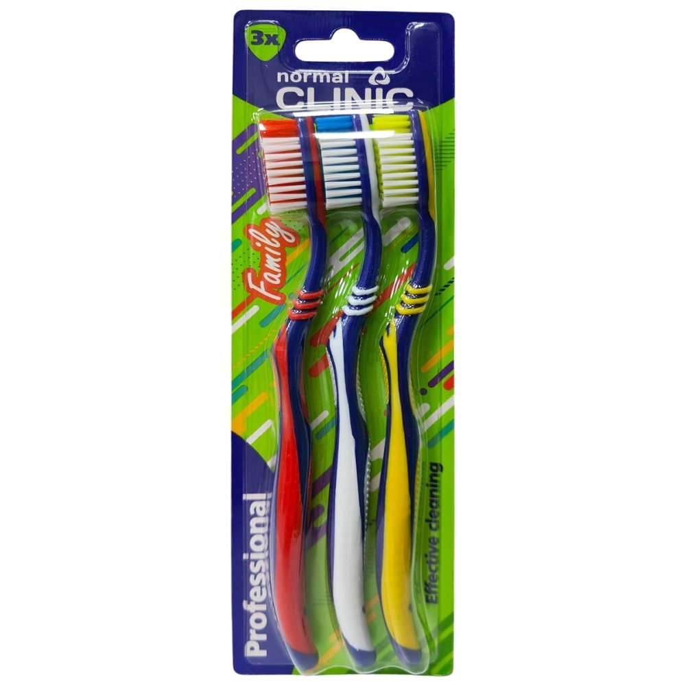 Clinic Periuta de Dinti Manuala, Peri de Intensitate Medie, Design Ergonomic, Protectie Gingivala, Set 3 Bucati, Model Szv003