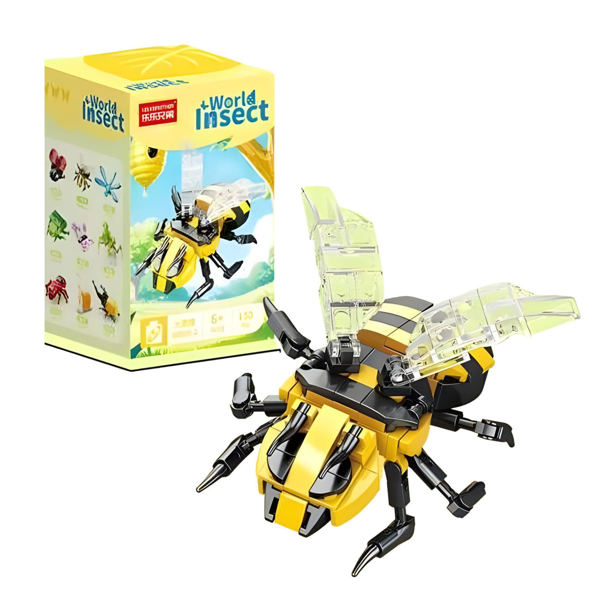 Set de Constructie Model Bondar, Jucarie Educativa STEM Lumea Insectelor Mini, Model 3D din Plastic ABS, 150 Piese, Varsta 6+ Ani, 11 x 7 x 7 cm, Negru/Galben