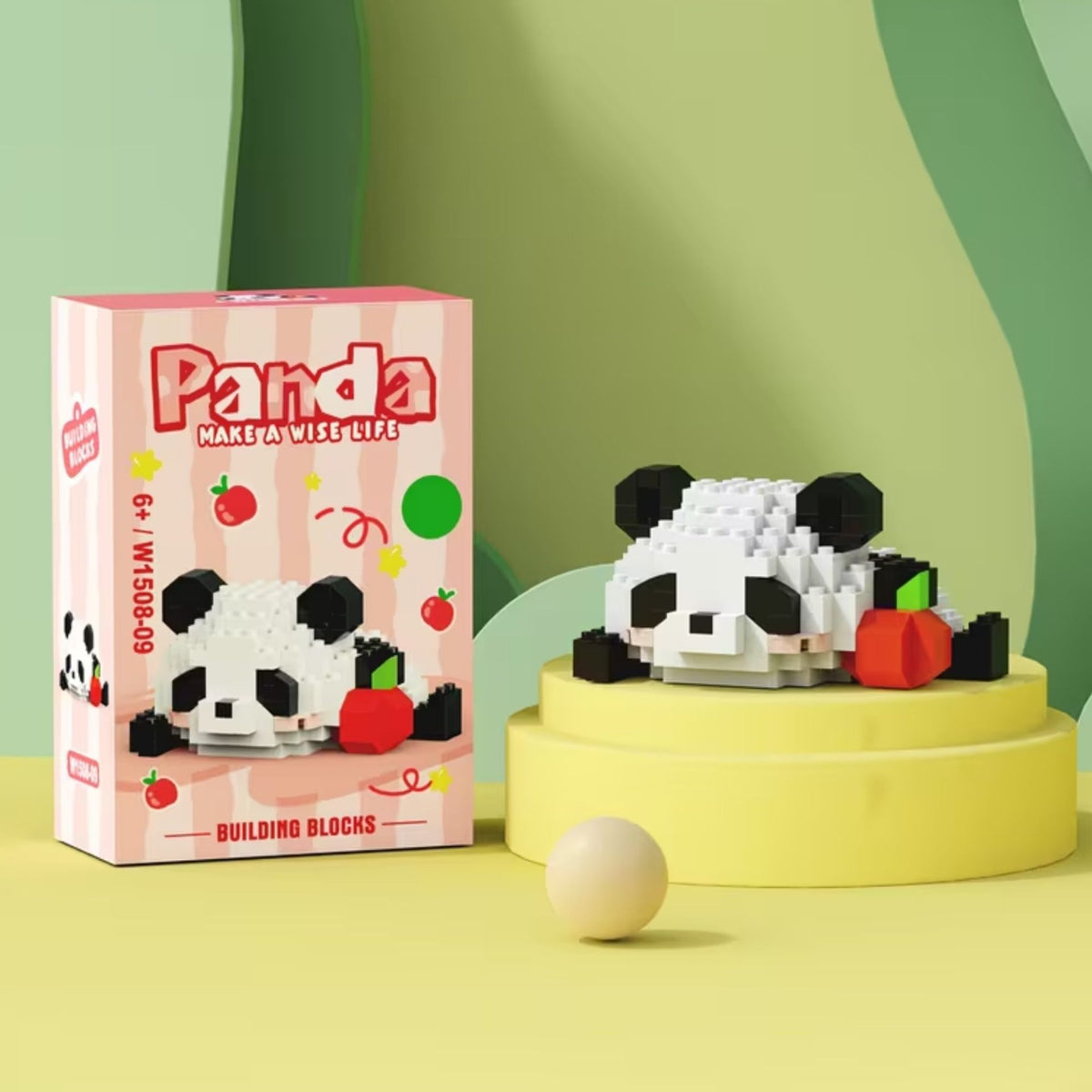 Set de Constructie Panda cu Mar, Jucarie Educativa STEM, Model 3D Interactiva, Plastic ABS, 148 Piese, Varsta +6 Ani, 7.8 x 4.1 x 11.3 cm, Rosu