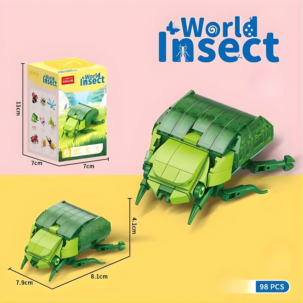 Set de Constructie Gandac Scarabeu, Model 3D Lumea Insectelor Mini, Jucarie Educativa STEM, Plastic ABS, 98 Piese, 11 x 7 x 7 cm, Verde Inchis