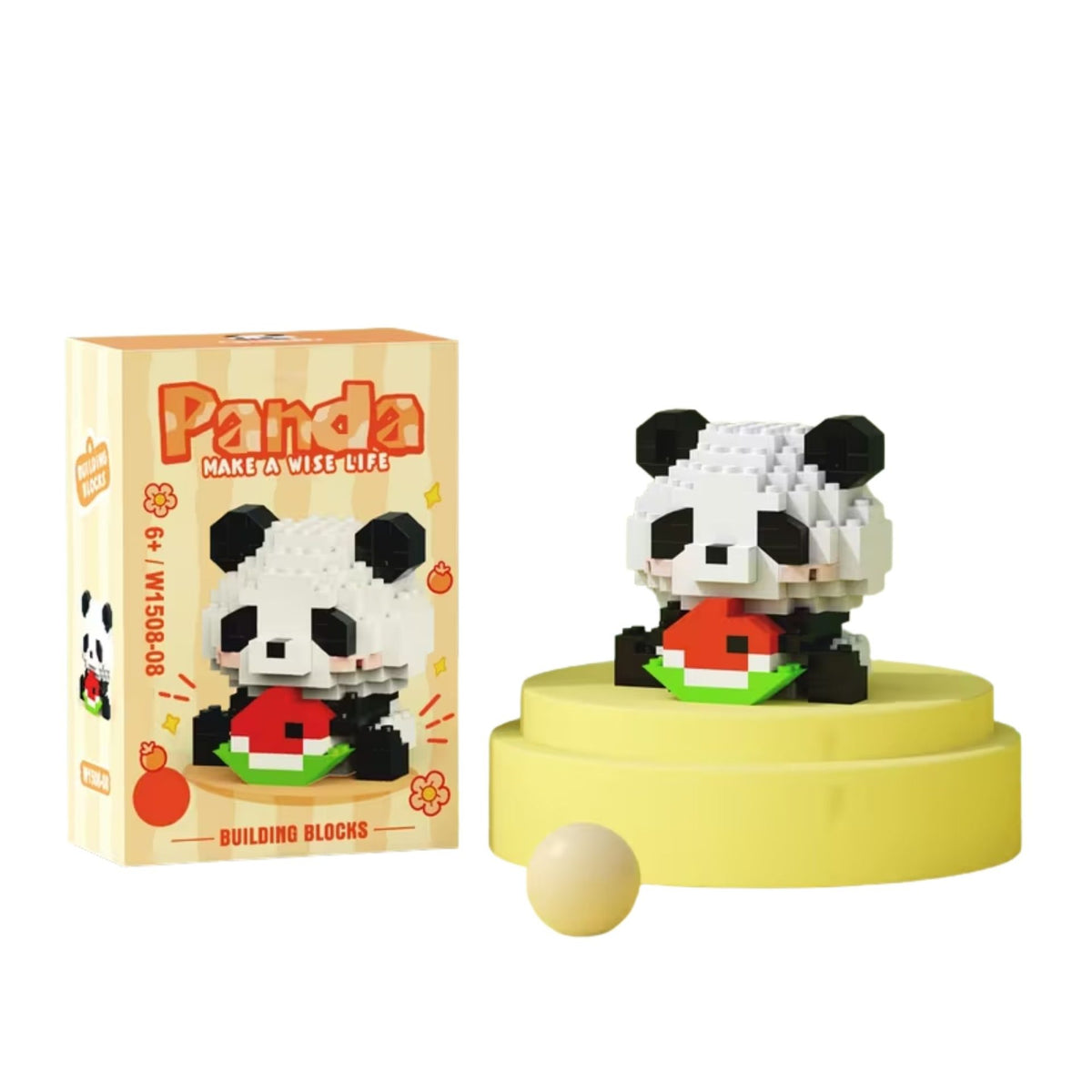 Set de Constructie Panda cu Pepene Verde, Jucarie Educativa STEM, Model 3D din Plastic ABS, 160 Piese, Varsta +6 Ani, 7.8 x 4.1 x 11.3 cm, Portocaliu